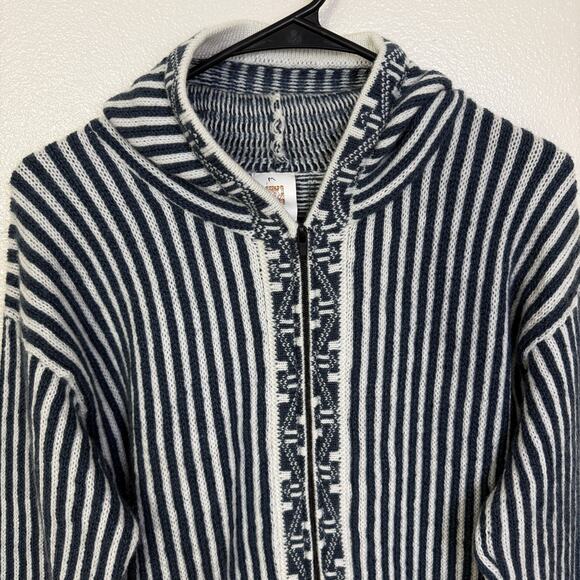 Chasqui Alpaca Sweater Womens Medium Blue Hoodie Knit Striped Full Zip Bolivia - Picture 3 of 9